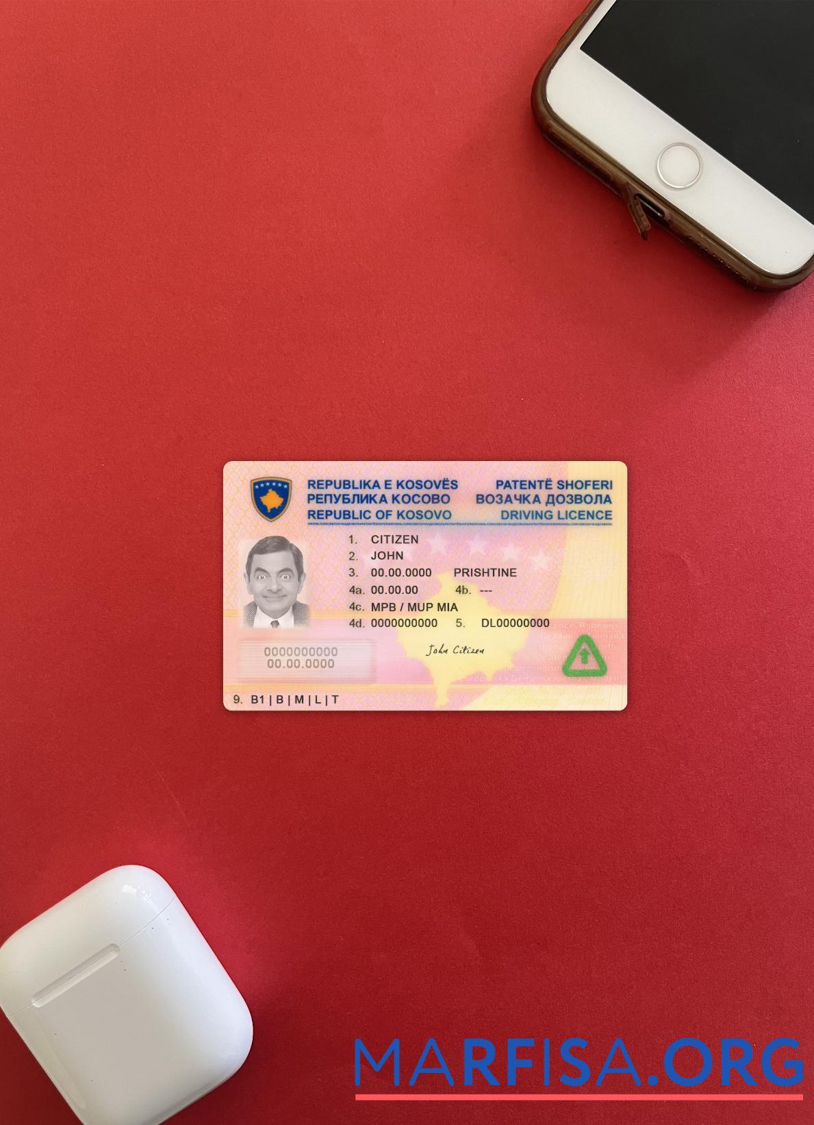 Downloadable Kosovo driving license photolook real example